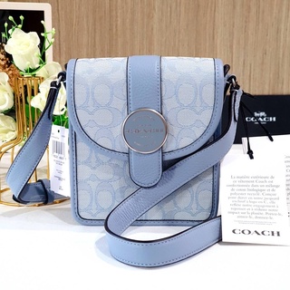 🎀(สด-ผ่อน) กระเป๋าใส่มือถือ สีฟ้า C8321 COACH NORTH/SOUTH LONNIE CROSSBODY IN SIGNATURE JACQUARD