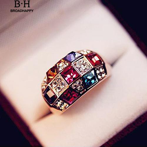 broadhappy-แหวนค็อกเทลโลหะผสมทองหรูหรา-rhinestone-สีสันสตรี-แหวนเกลี้ยง