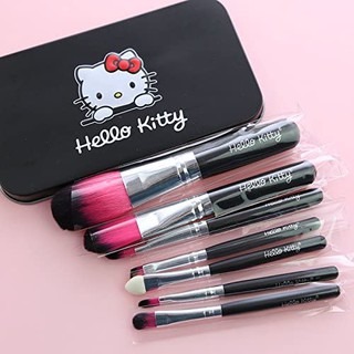 สินค้า (สีดำ) 7Pcs Two-Color Hello Kitty Facial Eye Shadow Makeup Brush Set Black