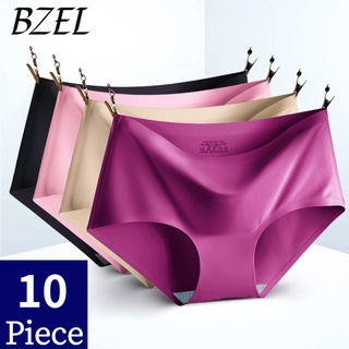 Bzel กางเกงชั้นใน ผ้าเรยอน ไร้รอยต่อ ใส่สบาย ระบายอากาศ สีพื้น 8 สี ไซซ์ M-4XL สําหรับผู้หญิง 10 ชิ้น