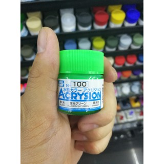 สีสูตรน้ำ Mr.Acrysion Color N100 FLUORESCENT GREEN (Gloss) 10ml