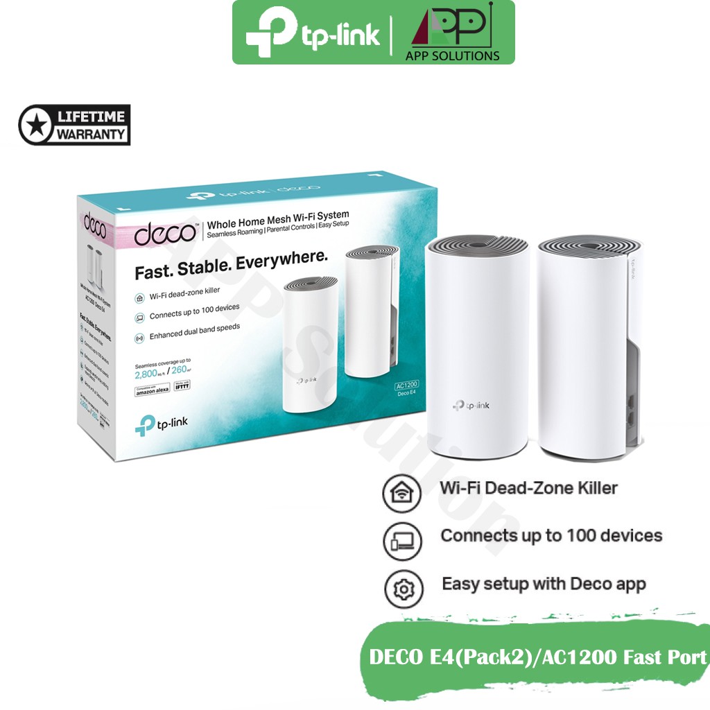 tp-link-router-mesh-wi-fi-ac1200-fast-port-รุ่นdeco-e4-1แพ็ค-2ตัว-ประกันlifetime