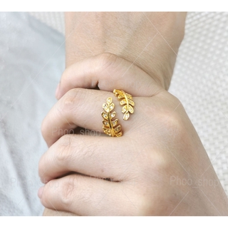สินค้า แหวนใบมะกอกขนาดฟรีไซส์​ นำโชค เสริมดวงความรัก ชุบทอง เหมือนแท้ ฝังเพชร R 465