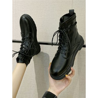 สินค้า 🌿พร้อมส่งจากไทย🌿 Sale~ ดำ 37 รองเท้า Ankle boots หนัง PU ส้นสูง 3.5 cm  (F66)