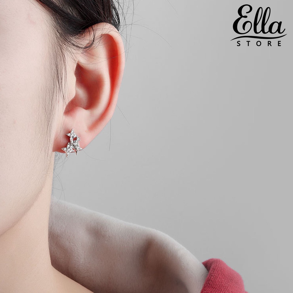 ellastore123-ต่างหู-รูปดาว-ประดับพลอยเทียม-แวววาว-หรูหรา-ของขวัญวันเกิด-สําหรับผู้หญิง