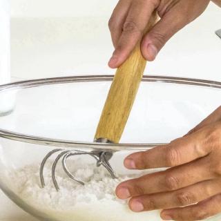 Stainless Steel Danish Dough Whisk with Wood Handle Kitchen Baking Tools