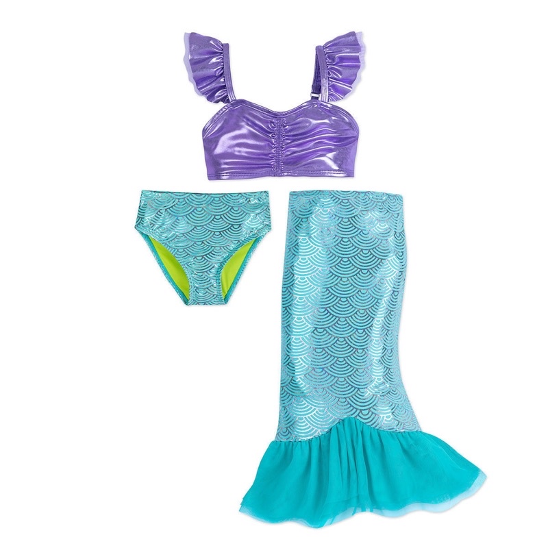 ชุดว่ายน้ำเด็กหญิง-ariel-deluxe-swimsuit-set-for-girls-ไซส์-xs4-s-5-6-จาก-disneystore-อเมริกา