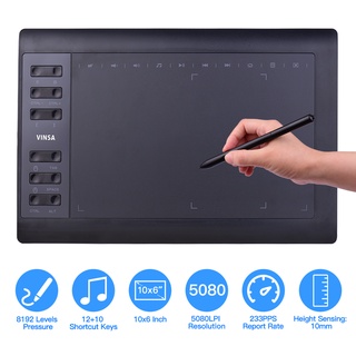 Professional Graphics Drawing Tablet 10x6 Inch 12 Express Keys 8192 Levels Battery-Free Stylus Nibs/Pen Clip Support PC/