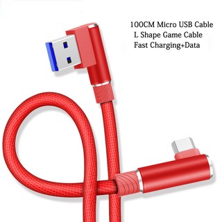 2.4A Fast Charger Cable 1M 90 Degree Metal Braied Micro USB Game Cable For OPPO