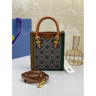 TORY BURCH T MONOGRAM COLORBLOCK JACQUARD MINI  TOTE