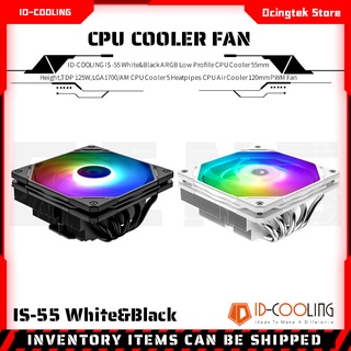 ID-COOLING IS-55 White&amp;Black ARGB Low Profile CPU Cooler 55mm Height,TDP 125W,LGA1700/AM CPU Cooler 5 Heatpipes CPU Air Cooler 120mm PWM Fan