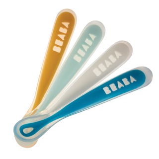 ช้อนซิลิโคนด้ามยาว BEABA Set 4 ชิ้น Beaba Set of 4 Ergonomic 1st Age Silicone Spoons