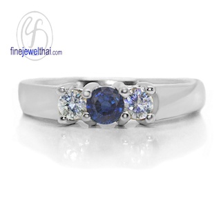 Finejewelthai-แหวนไพลิน-แหวนเงินแท้-แหวนพลอย-พลอยประจำเดือนเกิด-Blue-Sapphire-Silver-Ring-R1012bl (เลือกสีตัวเรือนได้)