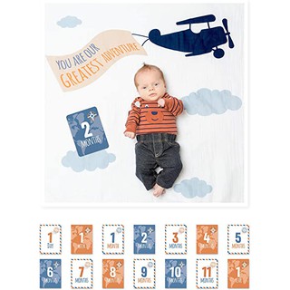 Lulujo ชุดผ้าอ้อมมัสลินคอตตอนพร้อมการ์ด Baby’s First Year Cotton Muslin Swaddle&amp; 14 Cards Set  - Greatest Adventure