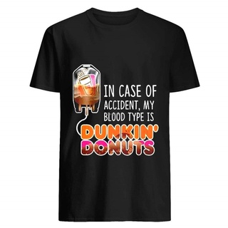 เสื้อยืดแขนสั้น พิมพ์ลายโดนัท Accident My B l o d Type is Coffee Dunkin สําหรับผู้ชาย W DMN103