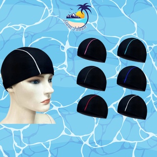 หมวกว่ายน้ำ01 สีแถบเล็ก หมวกว่ายน้ำใส่ได้ทุกเพศทุกวัย หมวกว่ายน้ำคุณภาพดี lanailsland