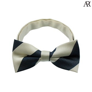 ANGELINO RUFOLO Bow Tie ผ้าไหมทออิตาลี่คุณภาพเยี่ยม โบว์หูกระต่ายผู้ชาย ดีไซน์ Stripe Pattern สีแดง-กรมท่า/สีครีม-กรมท่า