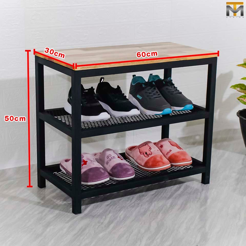 mt-design-mt002-ชั้นวางรองเท้า-2-ชั้น-เก็บรองเท้า-พร้อมที่นั่งไม้ใส่รองเท้าในตัว-ขนาด-60x30x50-cm