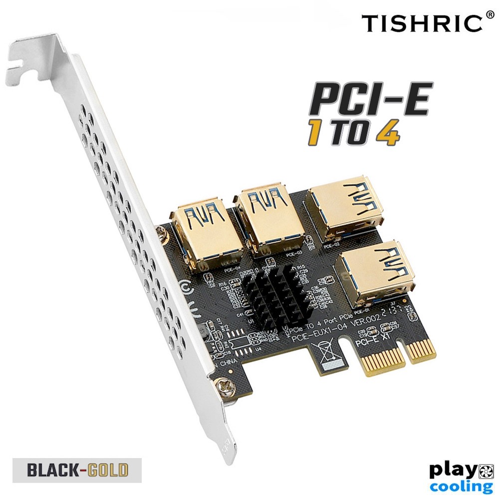 ภาพหน้าปกสินค้าHUB PCI-E Riser Card X4 (ชุดฮํบต่อการ์ดจอเพิ่ม 4ตัว สำหรับเครื่องขุด) จากร้าน playcooling บน Shopee