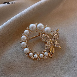 Dwsth☀ ใหม่ มุก พวงหรีด ผีเสื้อ เข็มกลัด สําหรับผู้หญิง วงกลม ใบไม้ เข็มกลัด Pins