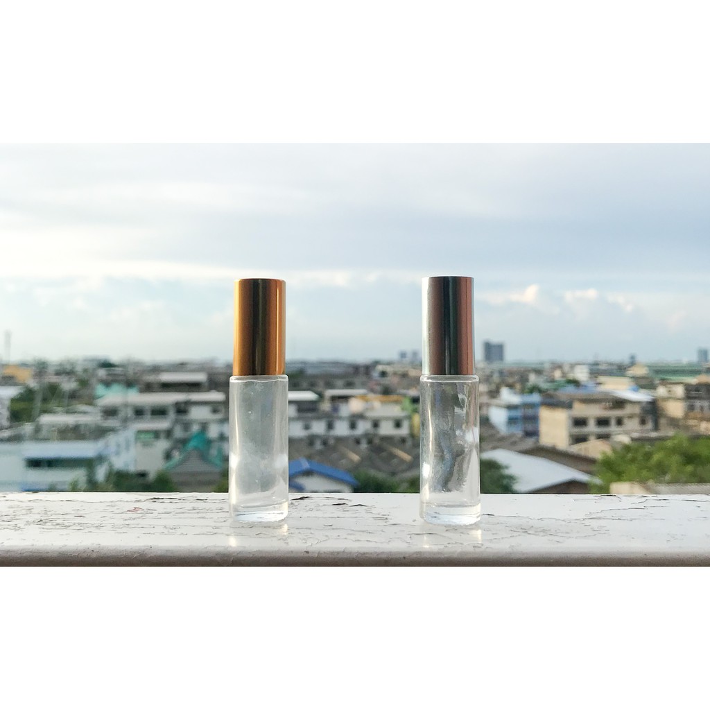 ขวดลูกกลิ้ง-5ml-ขนาด-5-มิลลิลิตร-ขวดแก้วใส-ขวดพิมเสนน้ำ-ขวดยาหม่องน้ำ-ขวดแก้ว-พร้อมฝาอลูมีเนียม-เงินเงา-ทองเงา