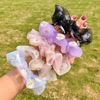 Scrunchies ยางรัดผมผ้าตาข่ายลายดอกเดซี่หลากสีสไตล์เกาหลีสําหรับผู้หญิง