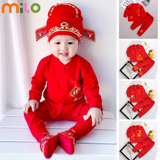 Milo รูปแบบใหม่สีแดงทารกพระจันทร์เต็มดวงเทศกาลเสื้อผ้าเด็กแรกเกิดร้อยวันผลิตภัณฑ์ผ้าฝ้