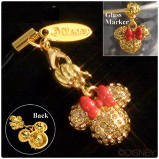 แท้ 100% จากญี่ปุ่น พวงกุญแจ ดิสนีย์ มินนี่ เมาส์ Disney Minnie Mouse Gold Designed Glass Marker Cell Phone Charm