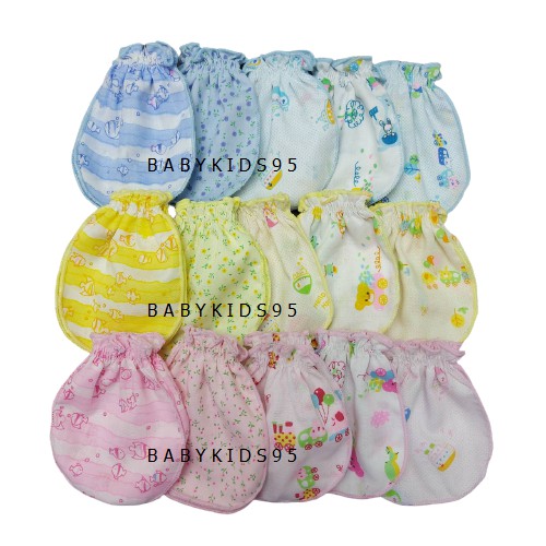 babykids95-pack-6คู่-ถุงมือ-เด็กแรกเกิด-ถุงมือเด็กอ่อน-ผ้าโทเร-ไม่ยืดไม่ย้วย-newborn-gloves