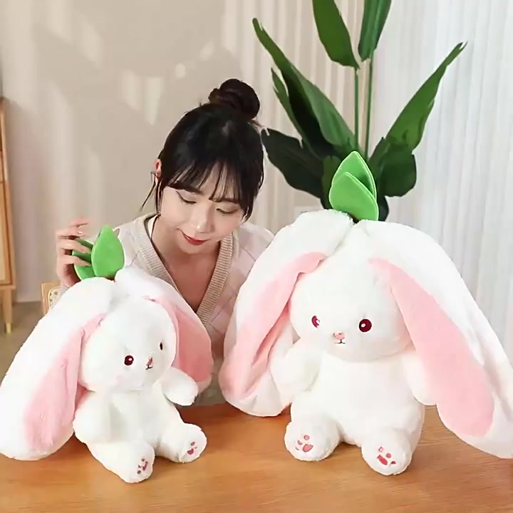 cod-35-25-18cm-ตุ๊กตากระต่าย-กำลังฮิตใน-หมอนอิง-2in1-ตุ๊กตากระต่ายน่ารักกลายเป็นสตรอเบอร์รี่และแครอท