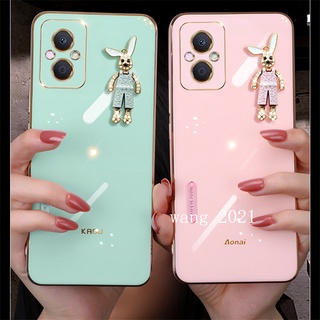 Phone Case เคส OPPO Reno8 T / Reno 8 T 5G Reno 7 Z 5G 4G Reno7 Pro Casing Straight Edge Plating with Trendy Rabbit Ultra-thin Silicone Soft Case เคสโทรศัพท