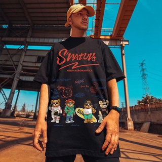 【🔥🔥】[ผ้าฝ้าย S-8XL] เสื้อยืดแขนสั้นพิมพ์ลายการ์ตูนหมีอวกาศสไตล์ฮ่องกงแขนห้าแฉกคู่รักชายและหญิงอินเทรนด์เสื้อยืดแขนสั้น