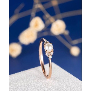 ใหม่ชุบ 18k Rose Gold แหวนมุกสไตล์ยุโรปและอเมริกา 925 เครื่องประดับมือเงิน 925 รุ่นของไขมัน de2-680