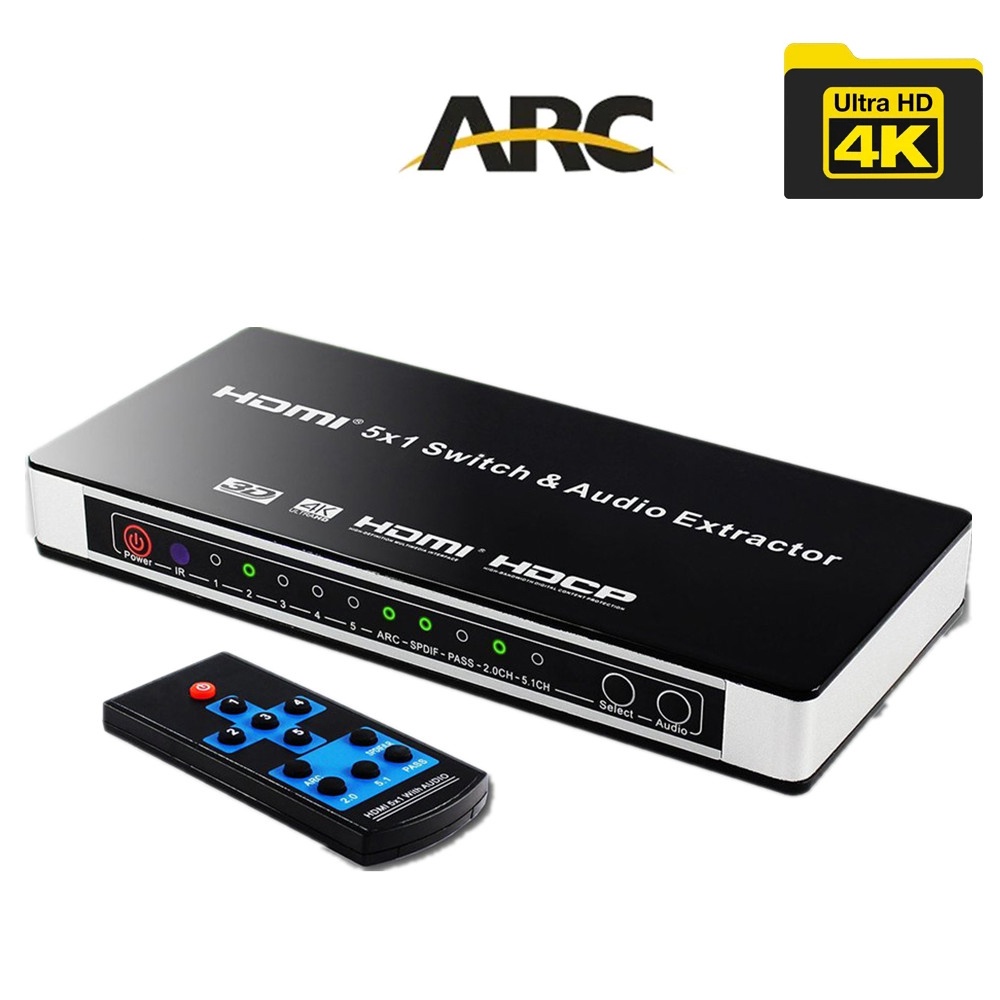 สวิตช์ 4K HDMI 5X1 พร้อมตัวเลือกเสียง HDMI ARC Audio EDID Setting HDMI ...