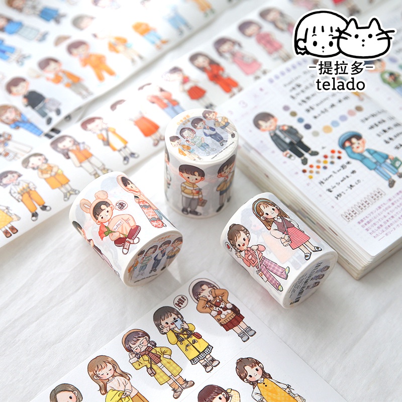 telado-เทปกระดาษตัวการ์ตูนน่ารัก-สไตล์การแต่งตัวของเด็กผู้ชายและเด็กผู้หญิง-เทปตกแต่ง-diy