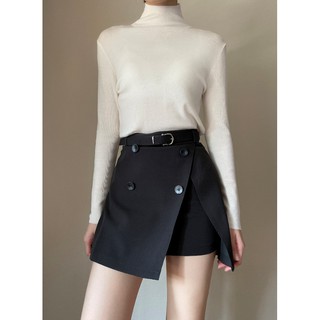 Aliotte - Philo Mini Skirts กระโปรงสั้นเนื้อเรียบมีซับในแต่งกระดุม