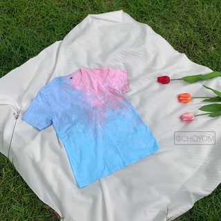 เสื้อมัดย้อม คอกลม ลายก้นหอย สีพาสเทลโทนฟ้า แขนชมพู ไซส์ S-4XL พร้อมส่ง