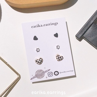 (กรอกโค้ด 72W5V ลด 65.-) earika.earrings - heart chess set เซ็ตต่างหูก้านเงินแท้ คนแพ้ง่ายใส่ได้