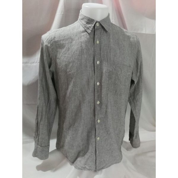 uniqlo-brand-2nd-hand-bk1-เสื้อเชิ้ตแขนยาวผ้าลินินผสมผ้าฝ้าย-linen-blend-ลินิน63-ฝ้าย37-sizel-แท้มือสองกระสอบนำเข้า