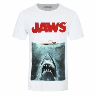 เสื้อยืดลําลอง แขนสั้น พิมพ์ลายโปสเตอร์ภาพยนตร์ Jaws สไตล์ฮิปฮอป สําหรับผู้ชายS-5XL