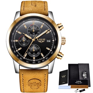 2018 New LIGE Mens Watch Top Brand Luxury Leather Casual Quartz Wristwatch Man Military Sport Waterproof