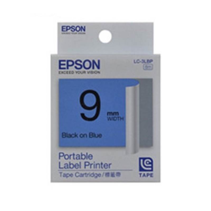 epson-labelworks-lc-3lbp-เทป-พิมพ์-ฉลาก-เอปสัน-อักษรสีดำบนพื้นน้ำเงิน