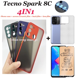 (4 In1) Tecno Spark 8C Spark 6GO Spark GO 2022 เคสโทรศัพท์ + ฟิล์มเซรามิค นิ่ม หน้าจอ + ฟิล์มเลนส์ + ฟิล์มด้านหลัง