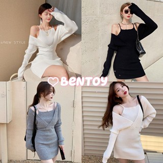 Bentoy*พร้อมส่ง*เดรสสั้นไหมพรมแขนยาวเปิดไหล่ได้แอบเซ็กซี่แฟชั่นNO.C18