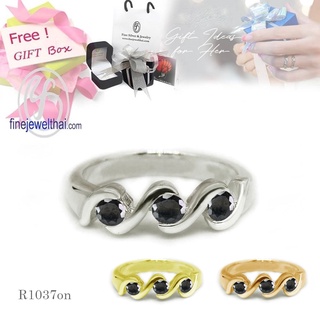 Finejewelthai-แหวนนิล-นิลแท้-แหวนเงินแท้-แหวนพลอย-Black-Spinel-Onyx-Silver-Ring-R1037on (เลือกสีตัวเรือนได้)