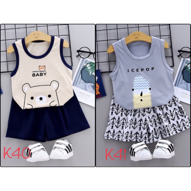 ชุดเสื้อกล้าม-กางเกงขาสั้นราคาถูก-ผ้าดีมาก-พร้อมส่ง-size-90-120