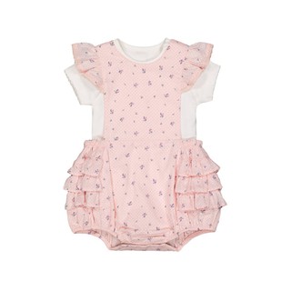 Mothercare เซ็ต 2 ชิ้น บอดี้สูท+เอี๊ยมชมพูลายดอกไม้แต่งระบาย pink ditsy bibshorts and bodysuit set