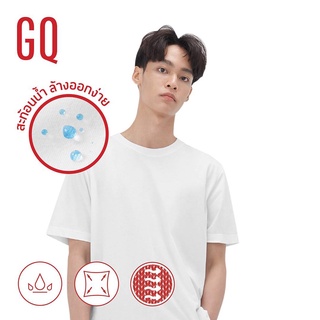 เสือยืดผู้ชาย เสื้อยืดชาย GQ T-shirt เสื้อยืดคอกลมผ้าสะท้อนน้ำ สีขาว ใส่สบายๆ เสื้อตราหานคู่ Tee