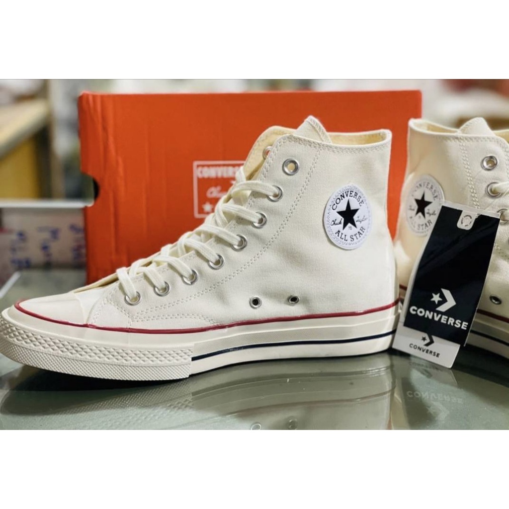 สินค้าขายดี-รองเท้าผ้าใบหุ้มข้อสีครีม-converse-firststring-1970s-repro-hi-top