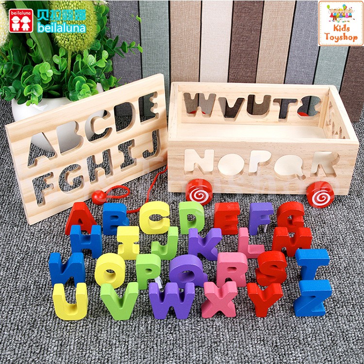 บล๊อคไม้ บล๊อกหยอด ABC รถลาก Letter Wooden Box Shopee Thailand